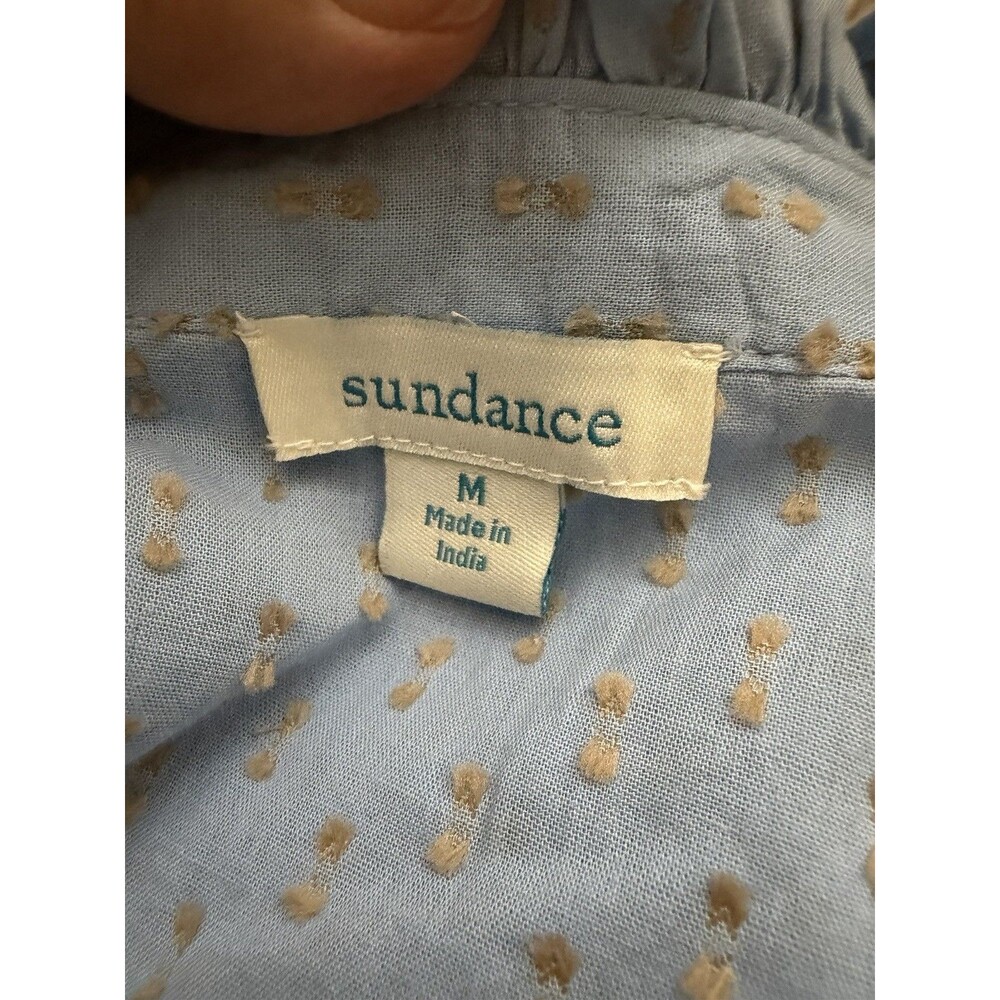 Sundance Philipa Pintuck Swiss Dot Blue Blouse Ruffle Trim Top Sz M peasant boho - Picture 9 of 11